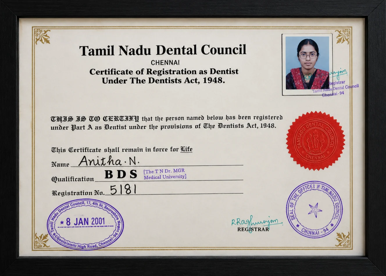 Pearl Dental Clinic certificate