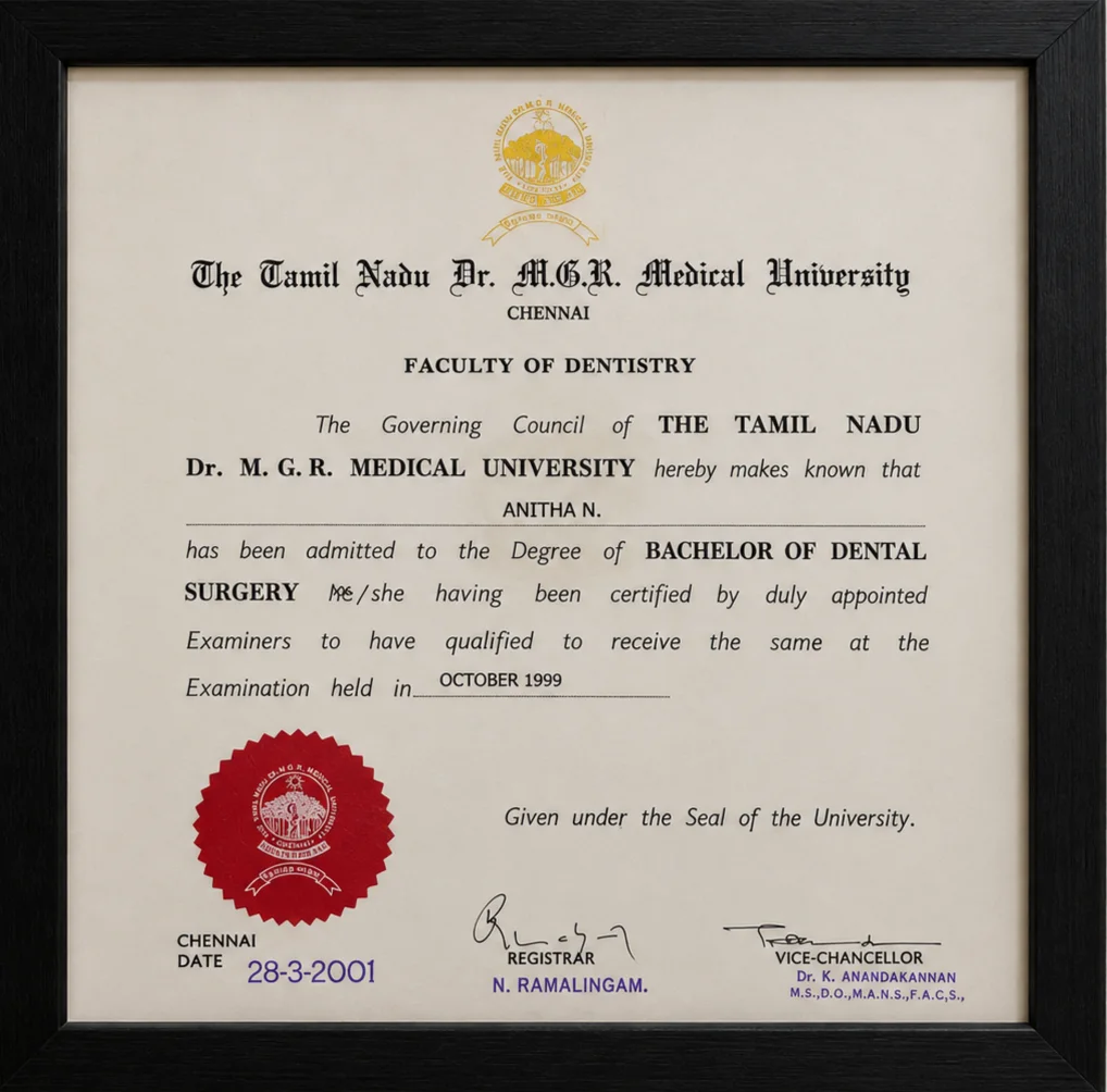Pearl Dental Clinic certificate